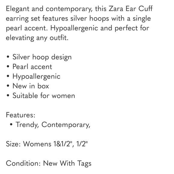 Zara Silver Hoop Ear Cuff Pearl Earring Set Modern Design Hypoallergenic For Wom - Picture 5 of 5